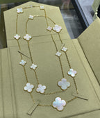 [LUXE JEWELRY]CLOVER 16 MOTIF WHITE MOP GOLD NECKLACE