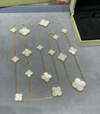 [LUXE JEWELRY]CLOVER 16 MOTIF WHITE MOP GOLD NECKLACE