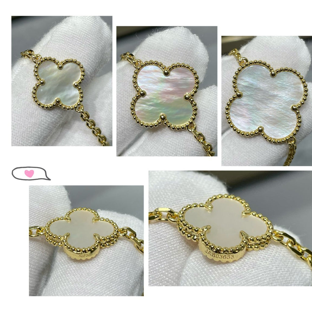 [LUXE JEWELRY]CLOVER 16 MOTIF WHITE MOP GOLD NECKLACE