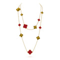 [LUXE JEWELRY]CLOVER 16 MOTIF CARNELIAN TIGER EYE ROSE GOLD NECKLACE