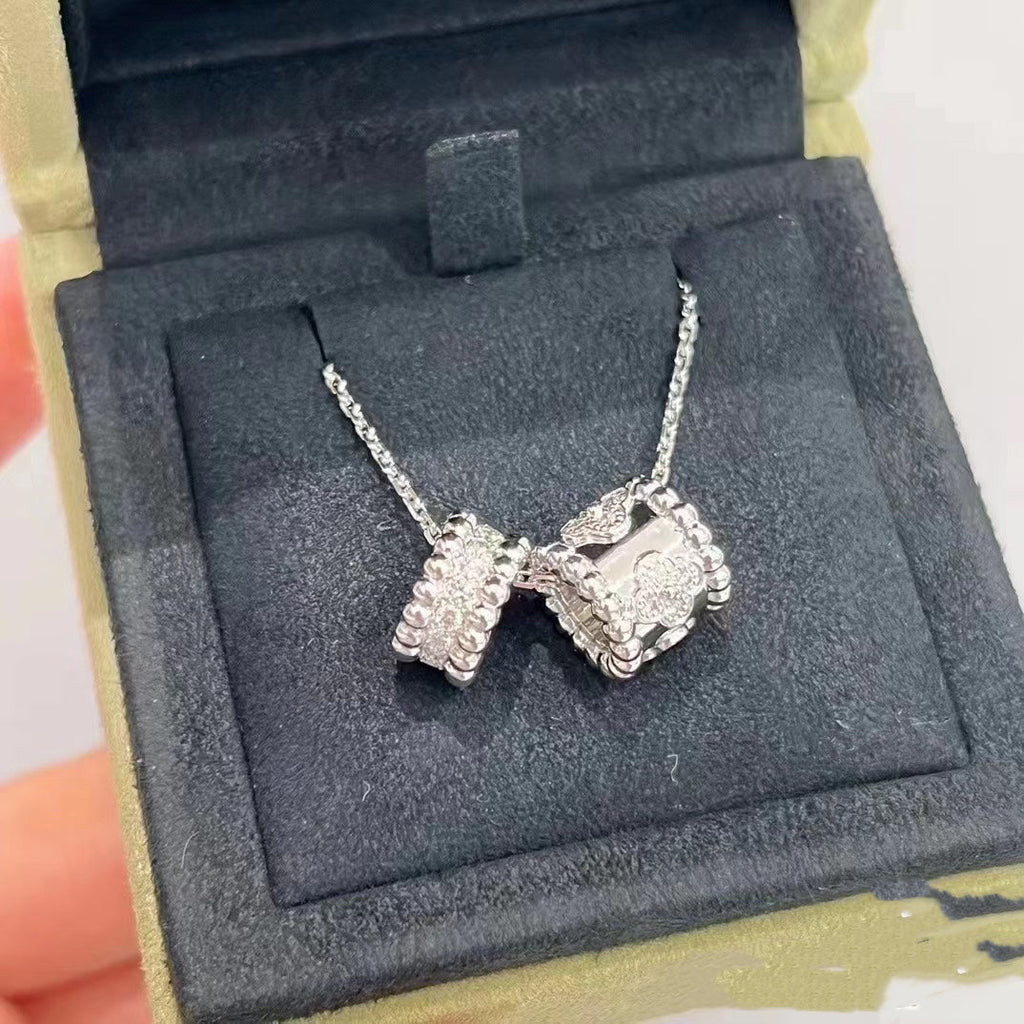 [LUXE JEWELRY]PERLEE DOUBLE PENDANT SILVER DIAMOND NECKLACE