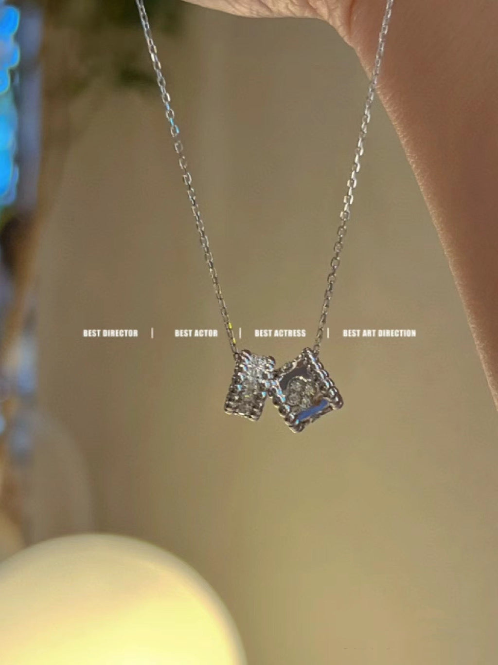 [LUXE JEWELRY]PERLEE DOUBLE PENDANT SILVER DIAMOND NECKLACE