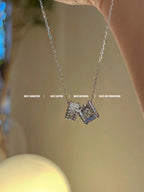 [LUXE JEWELRY]PERLEE DOUBLE PENDANT SILVER DIAMOND NECKLACE