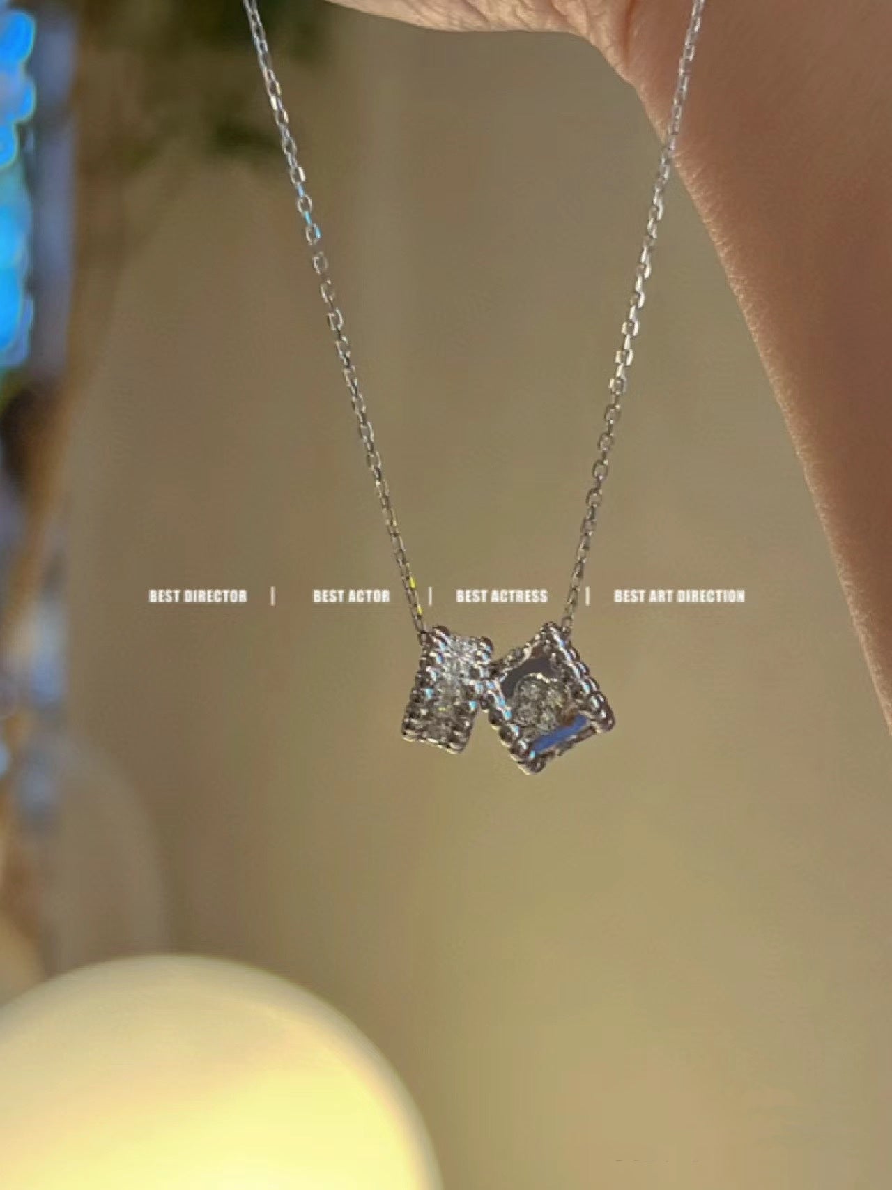 [LUXE JEWELRY]PERLEE DOUBLE PENDANT SILVER DIAMOND NECKLACE