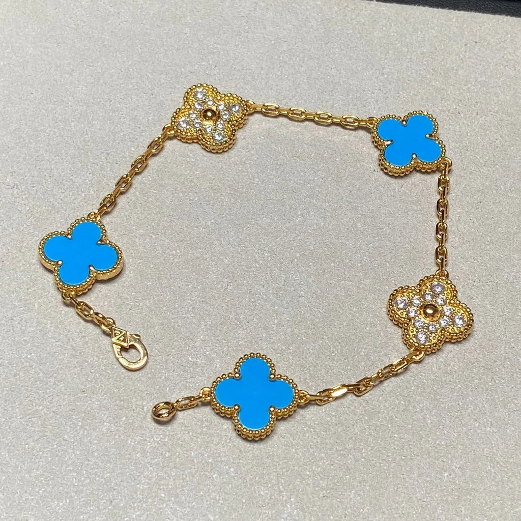 [LUXE JEWELRY] CLOVER 5 MOTIF BLUE AGATE BRACELET COLLECTION