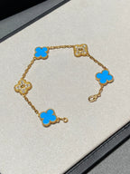 [LUXE JEWELRY] CLOVER 5 MOTIF BLUE AGATE BRACELET COLLECTION
