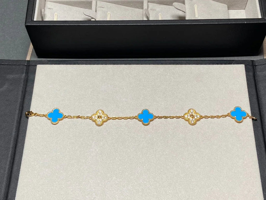 [LUXE JEWELRY] CLOVER 5 MOTIF BLUE AGATE BRACELET COLLECTION