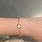 [LUXE JEWELRY]STAR AND SUN 4 MOTIF WHITE MOP PINK GOLD BRACELET