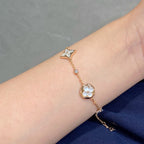 [LUXE JEWELRY]STAR AND SUN 4 MOTIF WHITE MOP PINK GOLD BRACELET