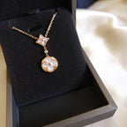 [LUXE JEWELRY]STAR AND SUN WHITE MOP 2 MOTIF PINK GOLD NECKLACE