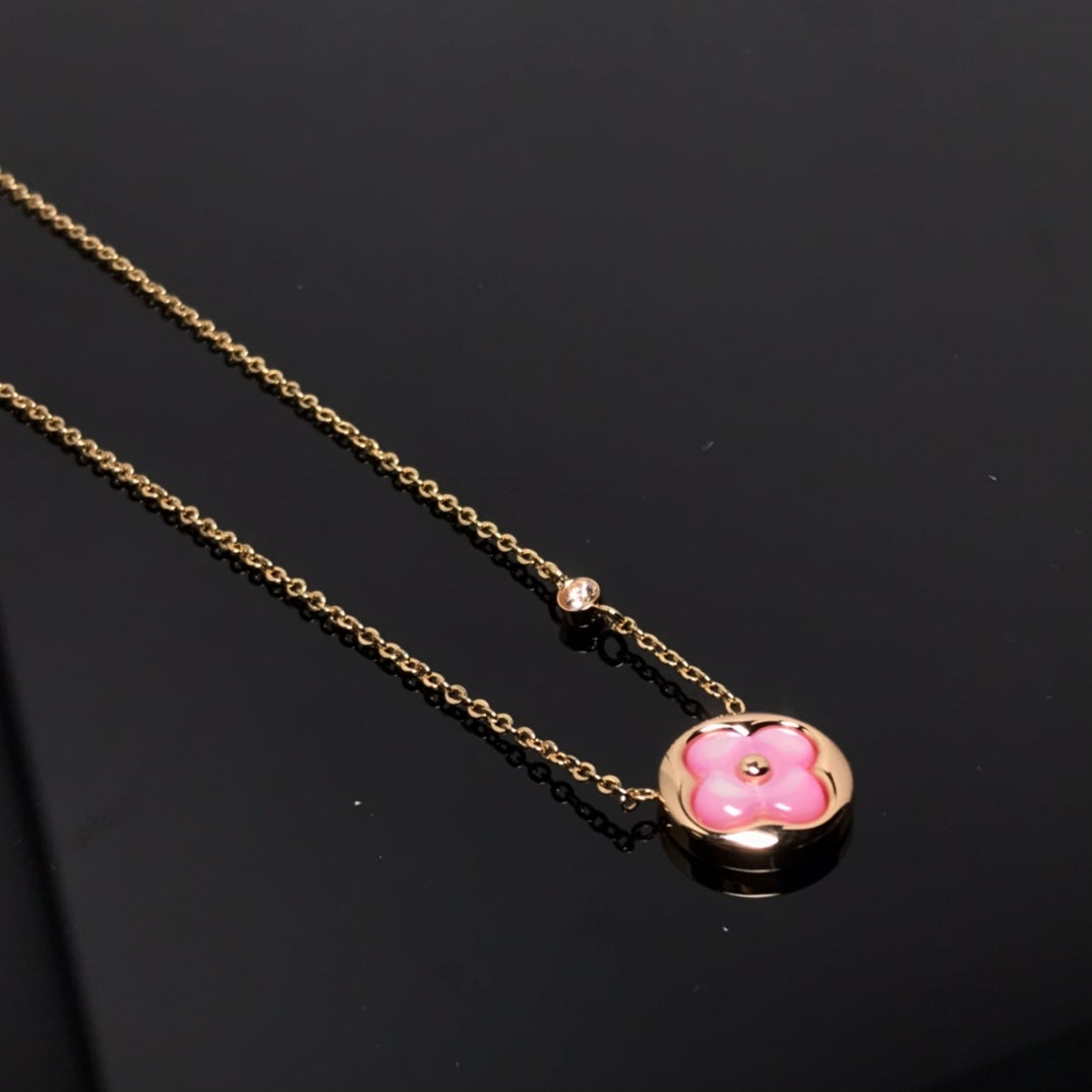 [LUXE JEWELRY]COLOR BLOSSOM PINK MOP SUN GOLD NECKLACE