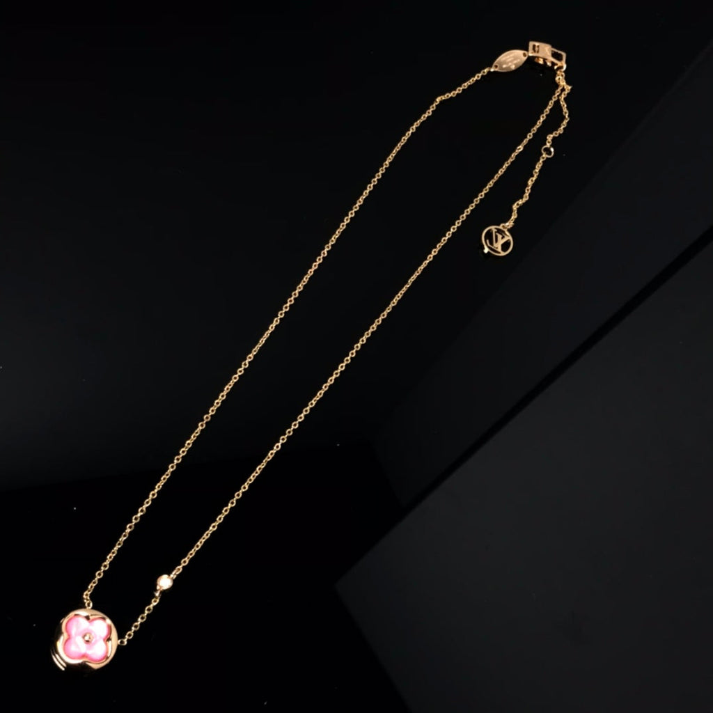 [LUXE JEWELRY]COLOR BLOSSOM PINK MOP SUN GOLD NECKLACE