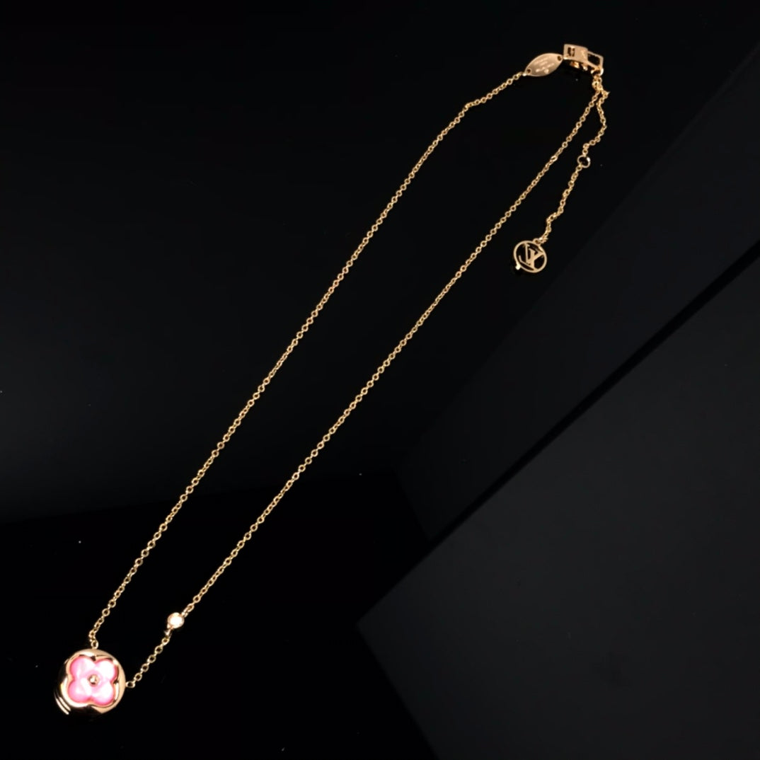[LUXE JEWELRY]COLOR BLOSSOM PINK MOP SUN GOLD NECKLACE
