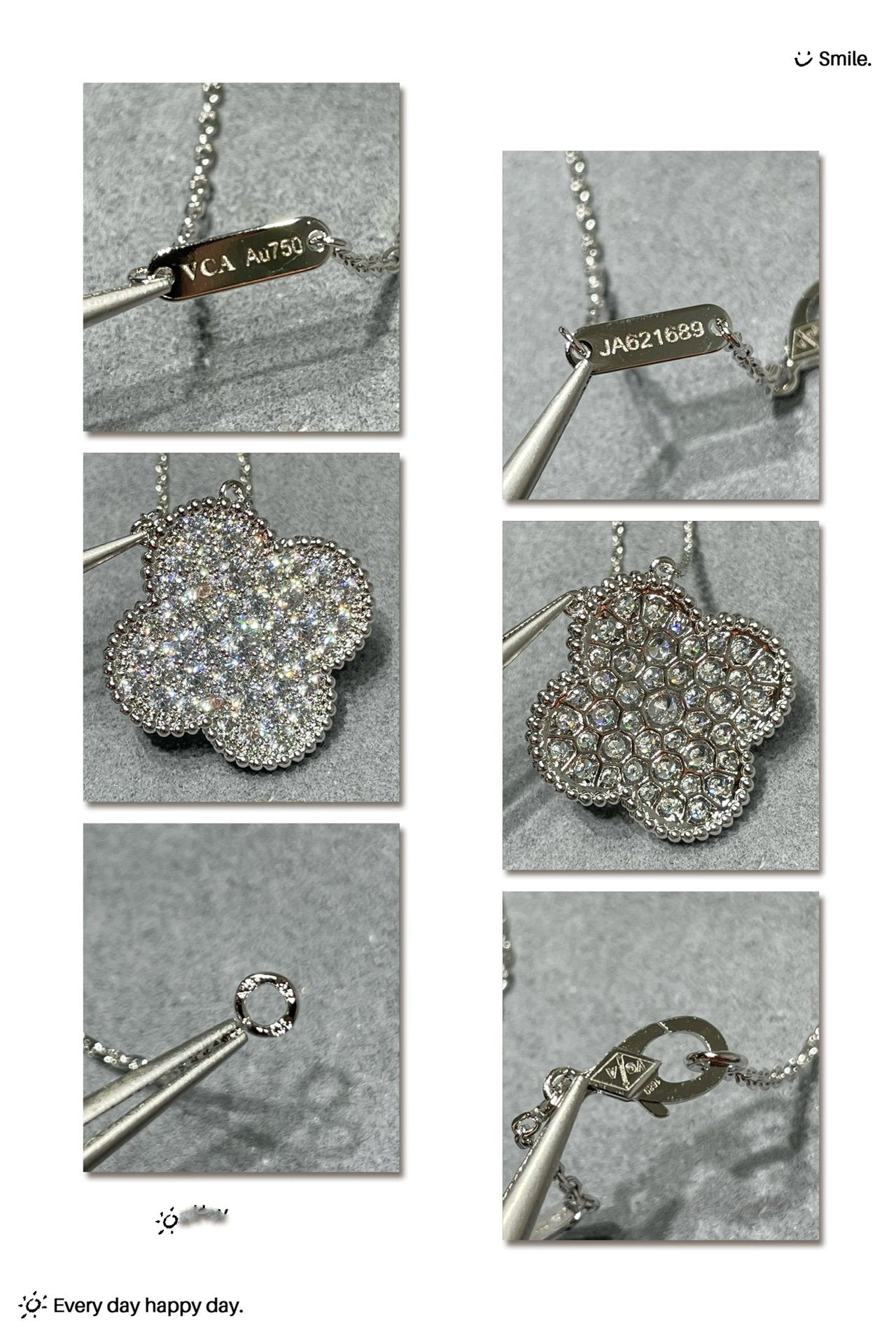 [LUXE JEWELRY]CLOVER 25MM LARGE PENDANT DIAMOND PAVED SILVER NECKLACE
