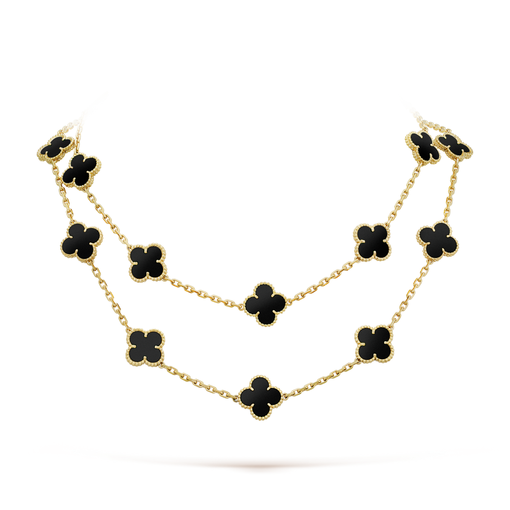 [LUXE JEWELRY]CLOVER 20 MOTIFS ONYX NECKLACE