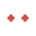 [LUXE JEWELRY]NEW CLOVER 15MM PINK ENAMEL STUD EARRINGS