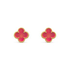 [LUXE JEWELRY]NEW CLOVER 15MM PINK ENAMEL STUD EARRINGS