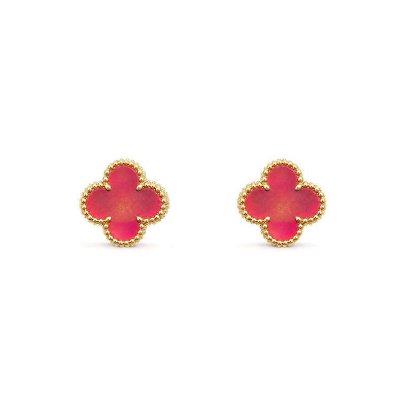 [LUXE JEWELRY]NEW CLOVER 15MM PINK ENAMEL STUD EARRINGS