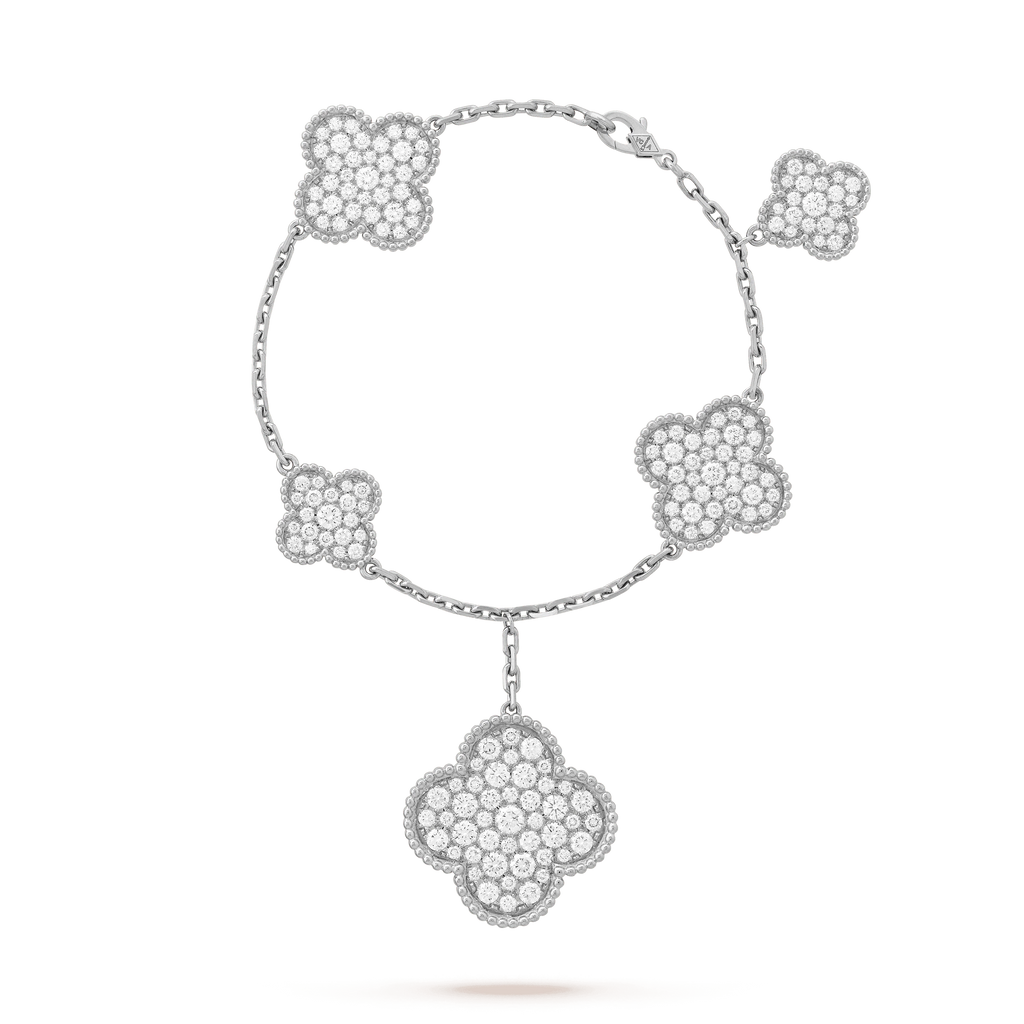 [LUXE JEWELRY]CLOVER 6 MOTIFS SILVER DIAMOND BRACELET