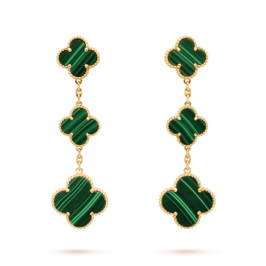[LUXE JEWELRY]CLOVER MALACHITE 3 MOTIFS GOLD