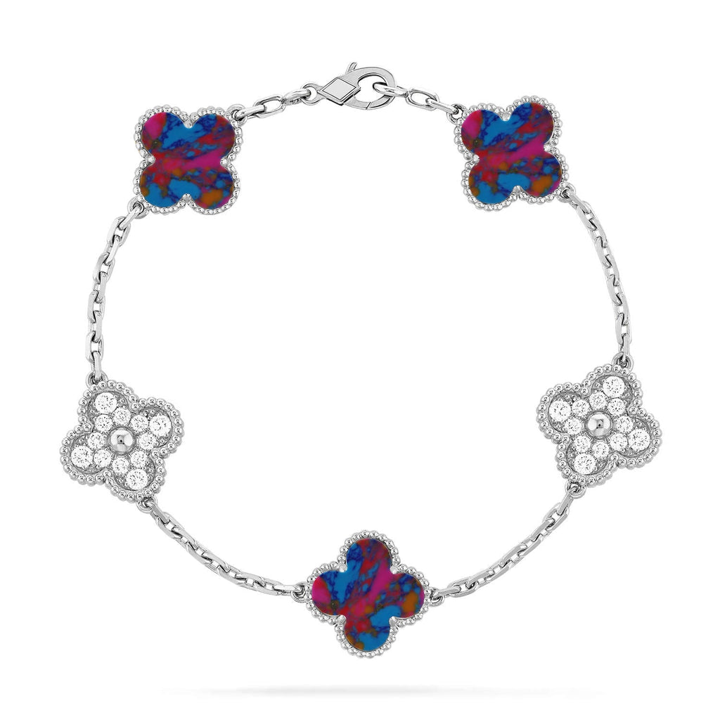 [LUXE JEWELRY]CLOVER 5 MOTIF COLOR GEMSTONES BRACELET COLLECTION
