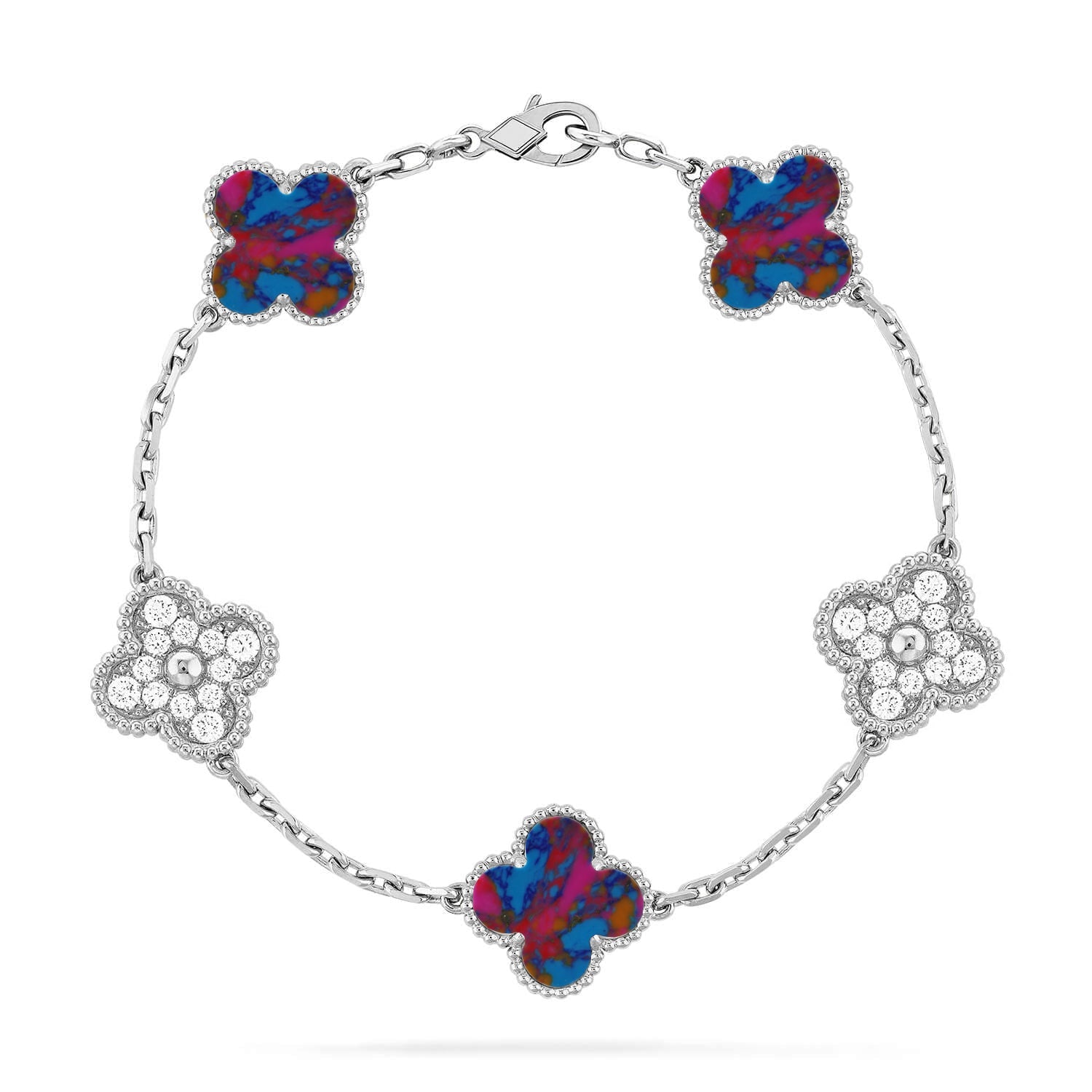[LUXE JEWELRY]CLOVER 5 MOTIF COLOR GEMSTONES BRACELET COLLECTION