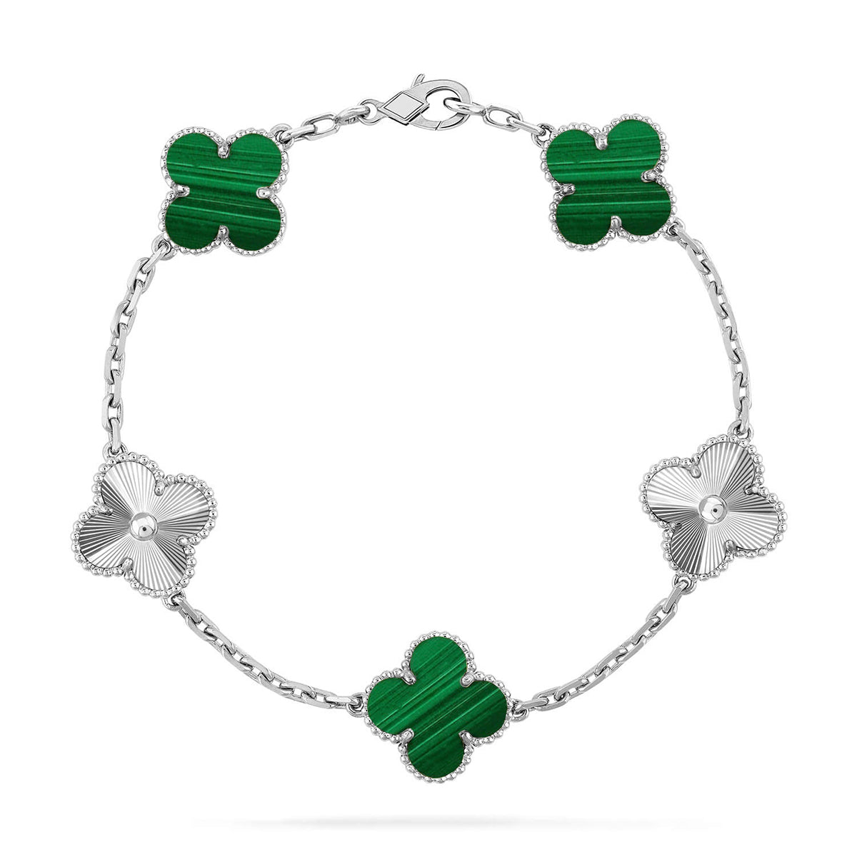 [LUXE JEWELRY] CLOVER 5 MOTIF MALACHITE BRACELET COLLECTION