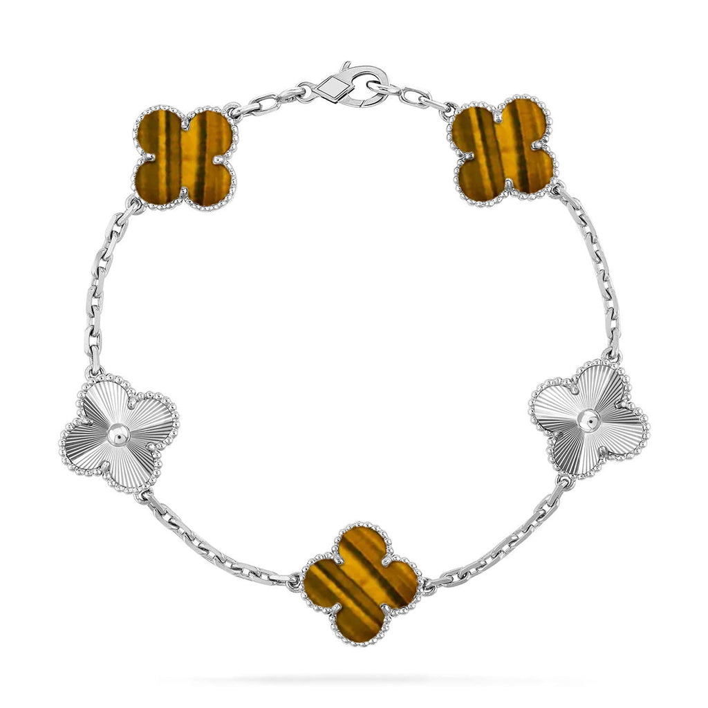 [LUXE JEWELRY] CLOVER 5 MOTIFS TIGER EYE BRACELET COLLECTION