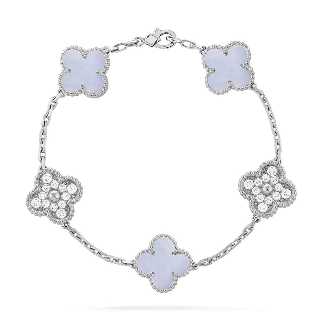 [LUXE JEWELRY] CLOVER 5 MOTIF PURPLE CHALCEDONY BRACELET COLLECTION