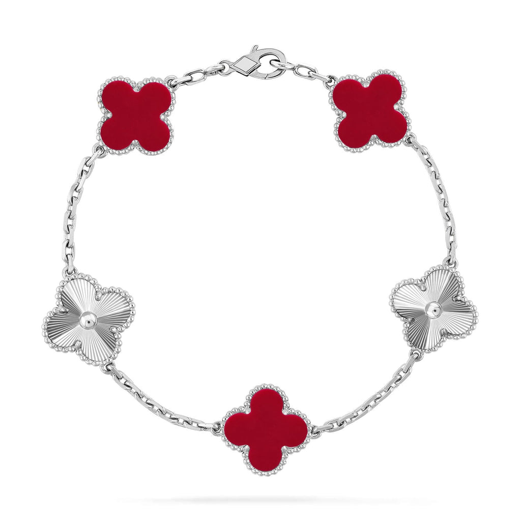 [LUXE JEWELRY] CLOVER 5 MOTIF RED CORNELIAN BRACELET COLLECTION