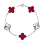 [LUXE JEWELRY] CLOVER 5 MOTIF RED CORNELIAN BRACELET COLLECTION