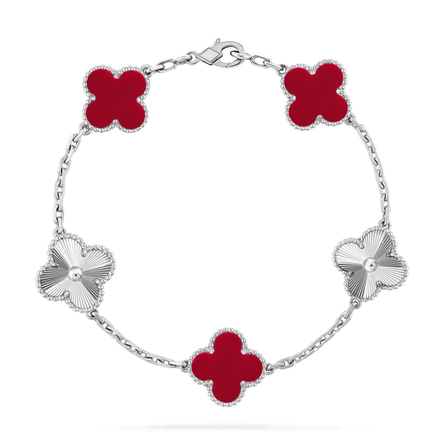 [LUXE JEWELRY] CLOVER 5 MOTIF RED CORNELIAN BRACELET COLLECTION