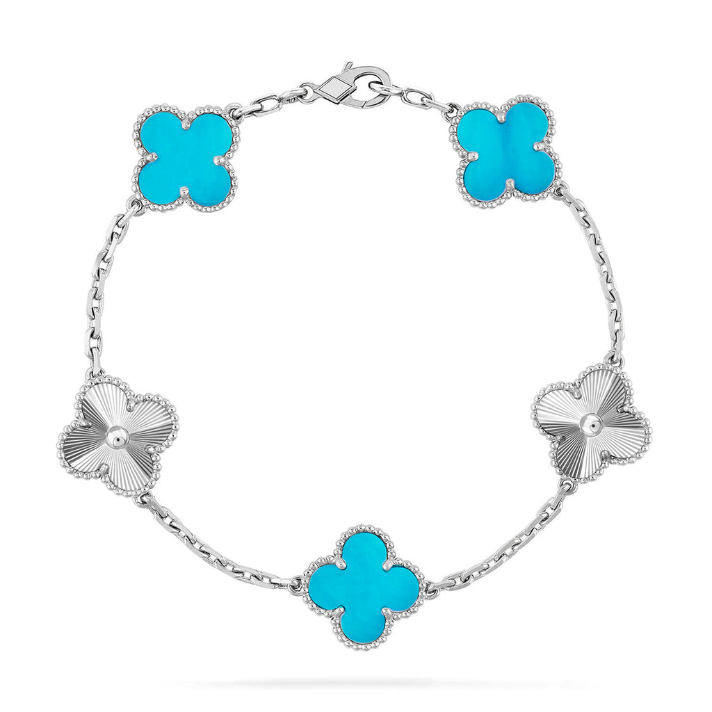 [LUXE JEWELRY] CLOVER 5 MOTIF TURQUOISE BRACELET COLLECTION