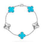 [LUXE JEWELRY] CLOVER 5 MOTIF TURQUOISE BRACELET COLLECTION