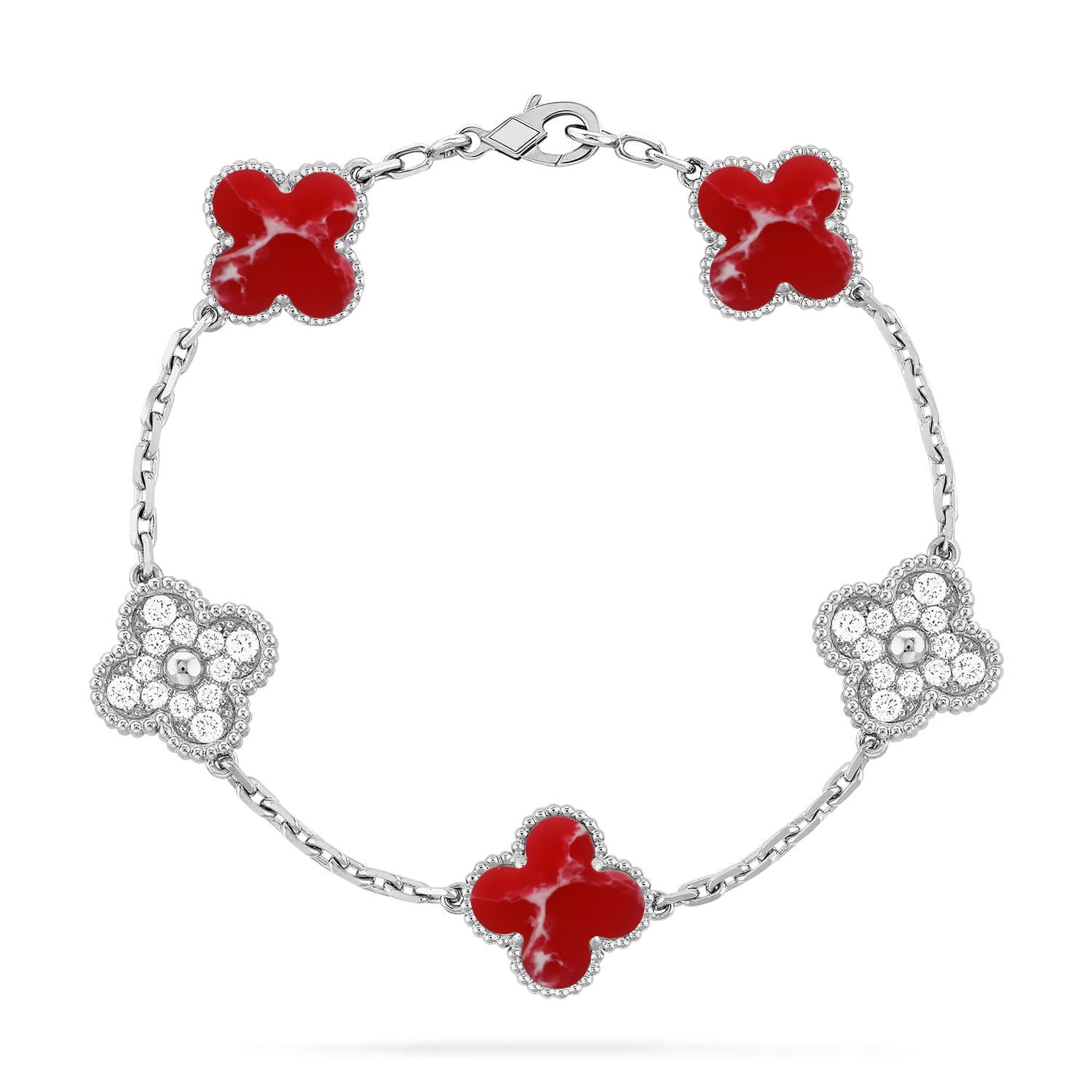 [LUXE JEWELRY]CLOVER 5 MOTIF RED PATTERN BRACELET COLLECTION