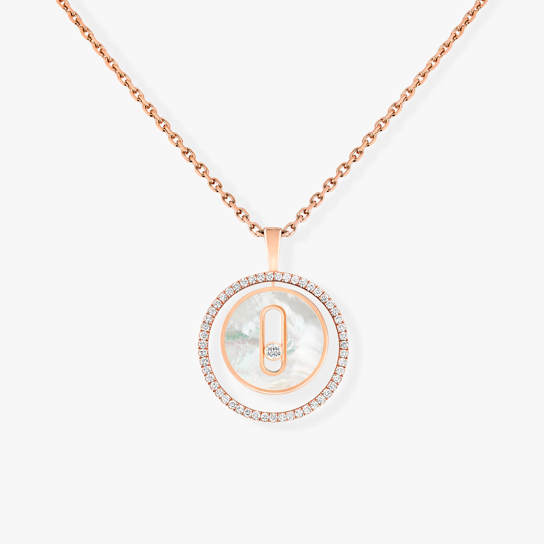 [Luxe Jewellery] LUCKY MOVE 1 DIAMOND WHITE MOTHER OF PEARL PINK GOLD DIAMOND NECKLACE