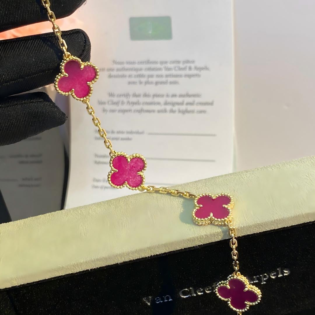 [LUXE JEWELRY]NEW CLOVER 5 MOTIFS PINK ENAMEL BRACELET
