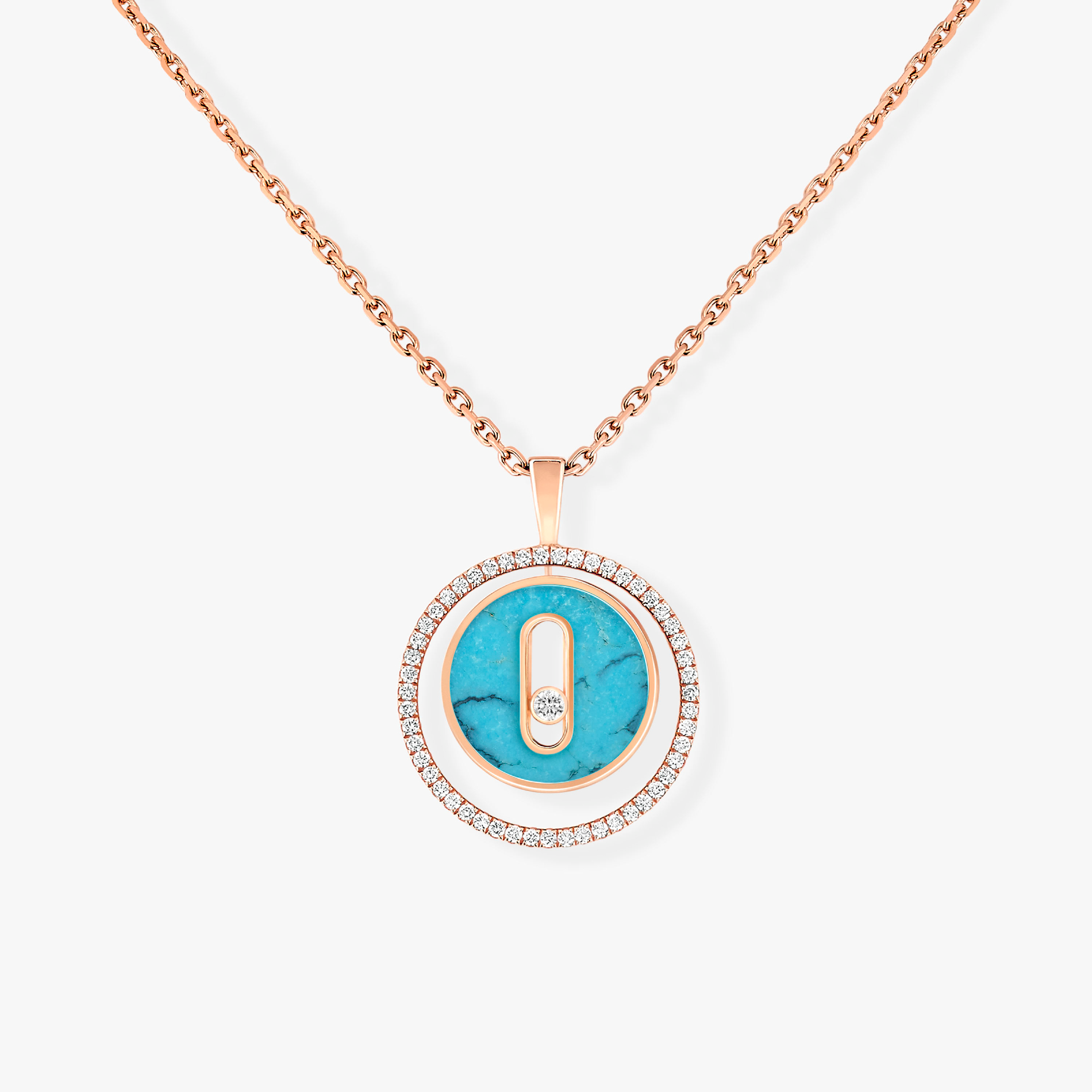 [Luxe Jewellery] LUCKY MOVE 1 DIAMOND TURQUOISE PINK GOLD DIAMOND NECKLACE