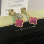 [LUXE JEWELRY]NEW CLOVER 2 MOTIF PINK ENAMEL EARRINGS
