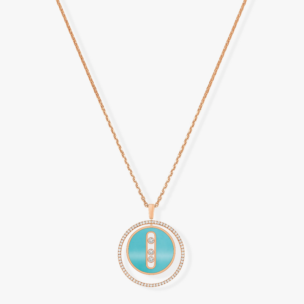 [Luxe Jewellery] LUCKY MOVE 3 DIAMONDS TURQUOISE PINK GOLD DIAMOND NECKLACE
