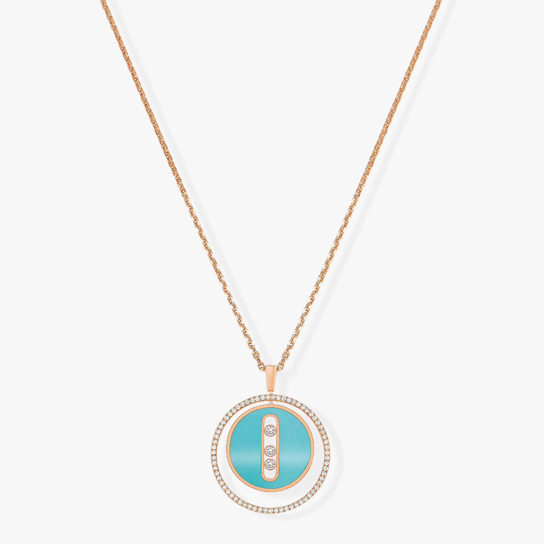 [Luxe Jewellery] LUCKY MOVE 3 DIAMONDS TURQUOISE PINK GOLD DIAMOND NECKLACE