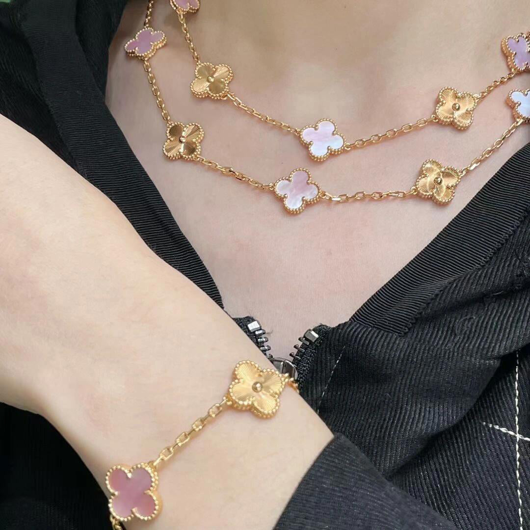 [LUXE JEWELRY]CLOVER 20 MOTIFS LASER PINK MOP NECKLACE