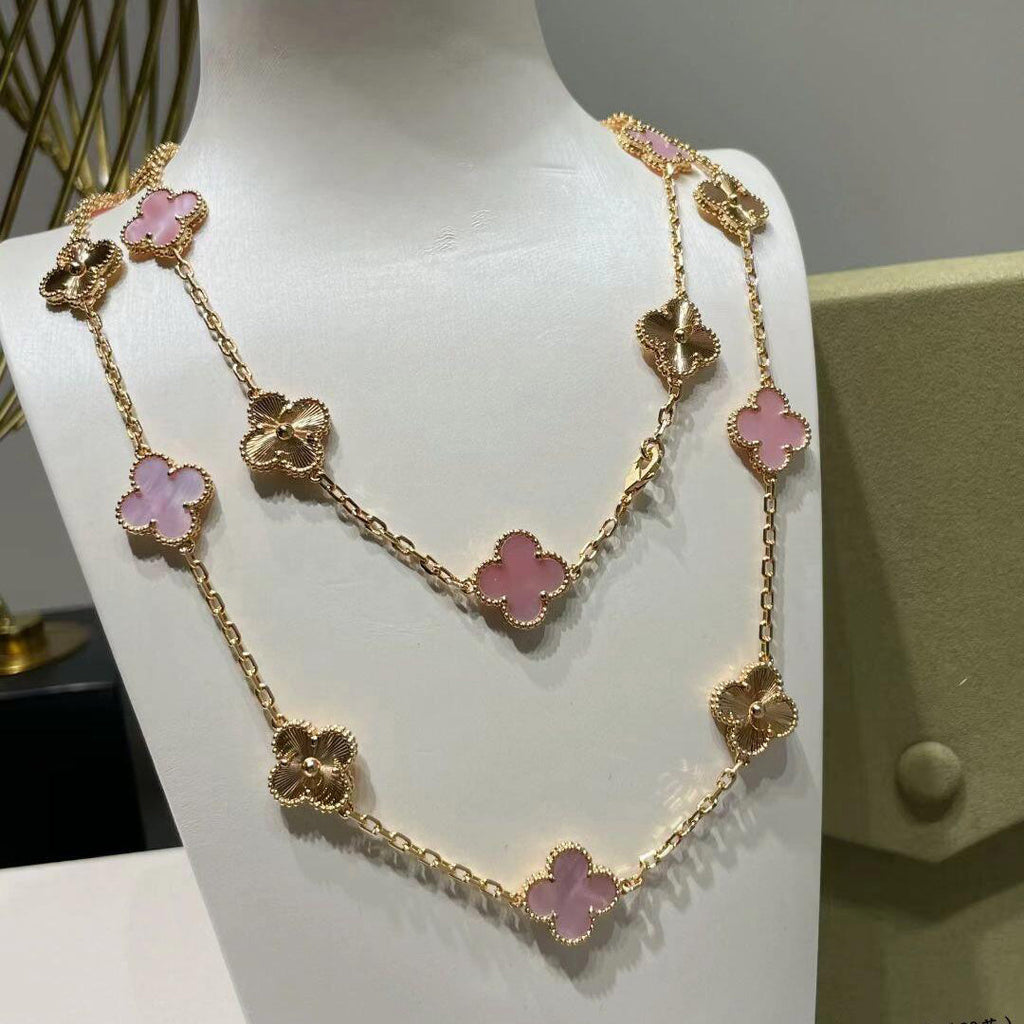 [LUXE JEWELRY]CLOVER 20 MOTIFS LASER PINK MOP NECKLACE