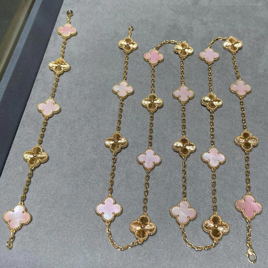 [LUXE JEWELRY]CLOVER 20 MOTIFS LASER PINK MOP NECKLACE