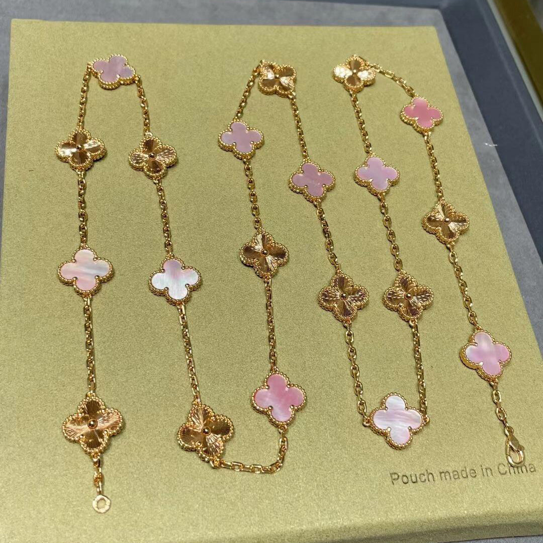 [LUXE JEWELRY]CLOVER 20 MOTIFS LASER PINK MOP NECKLACE