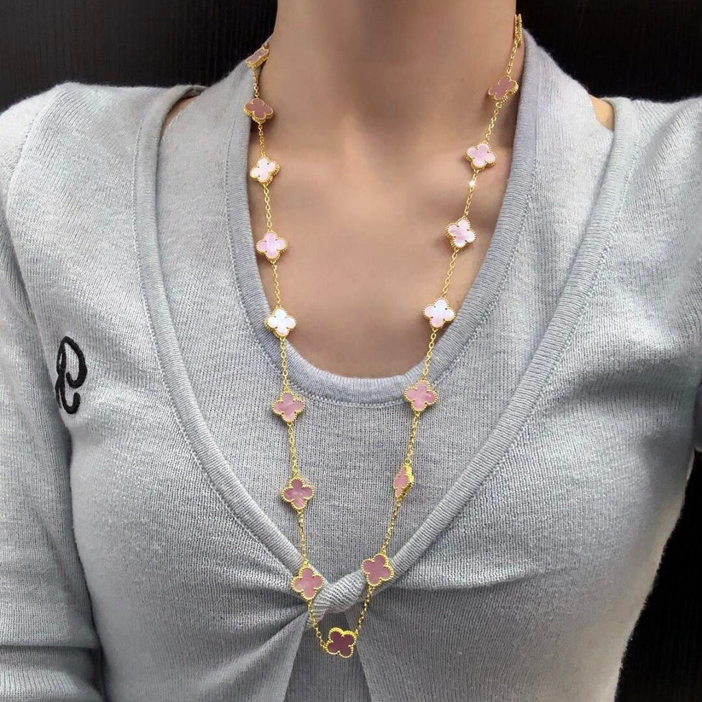 [LUXE JEWELRY]CLOVER 20 MOTIFS PINK MOP NECKLACE