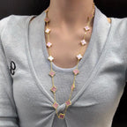 [LUXE JEWELRY]CLOVER 20 MOTIFS PINK MOP NECKLACE