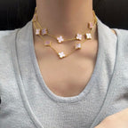 [LUXE JEWELRY]CLOVER 20 MOTIFS PINK MOP NECKLACE