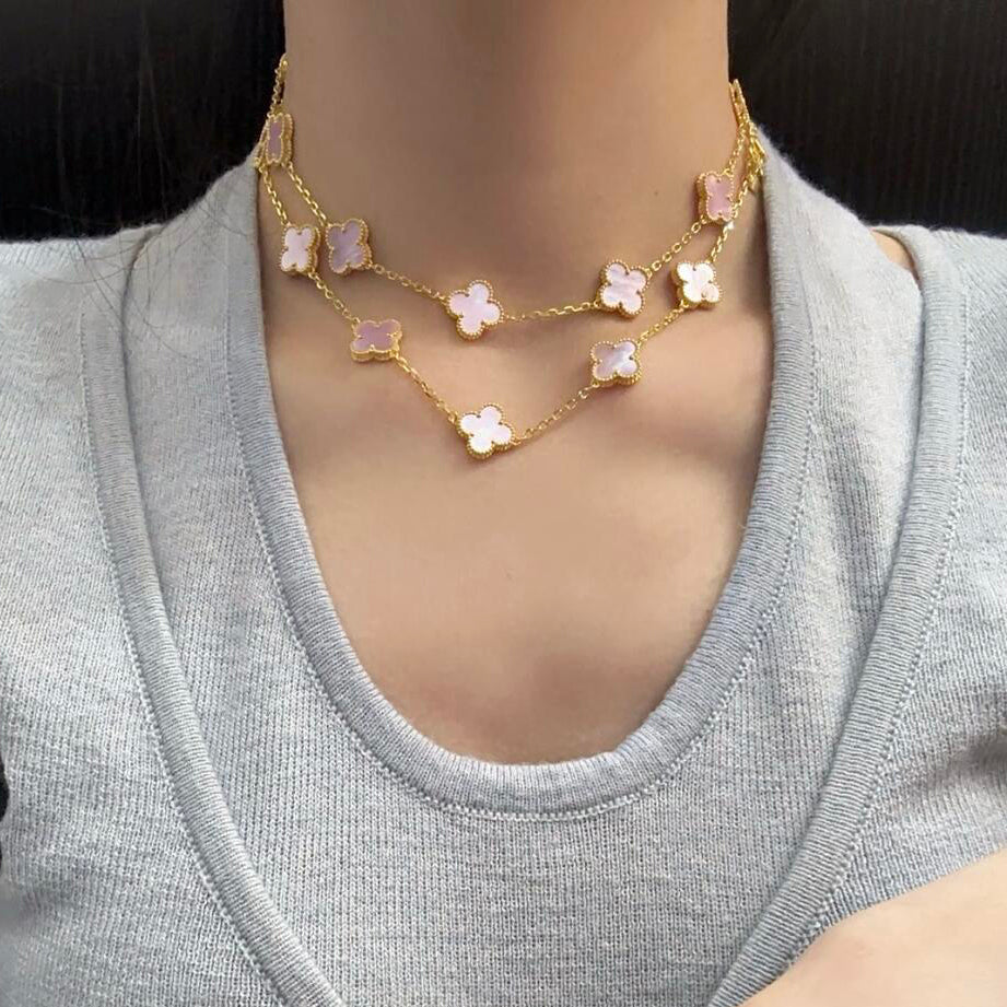 [LUXE JEWELRY]CLOVER 20 MOTIFS PINK MOP NECKLACE