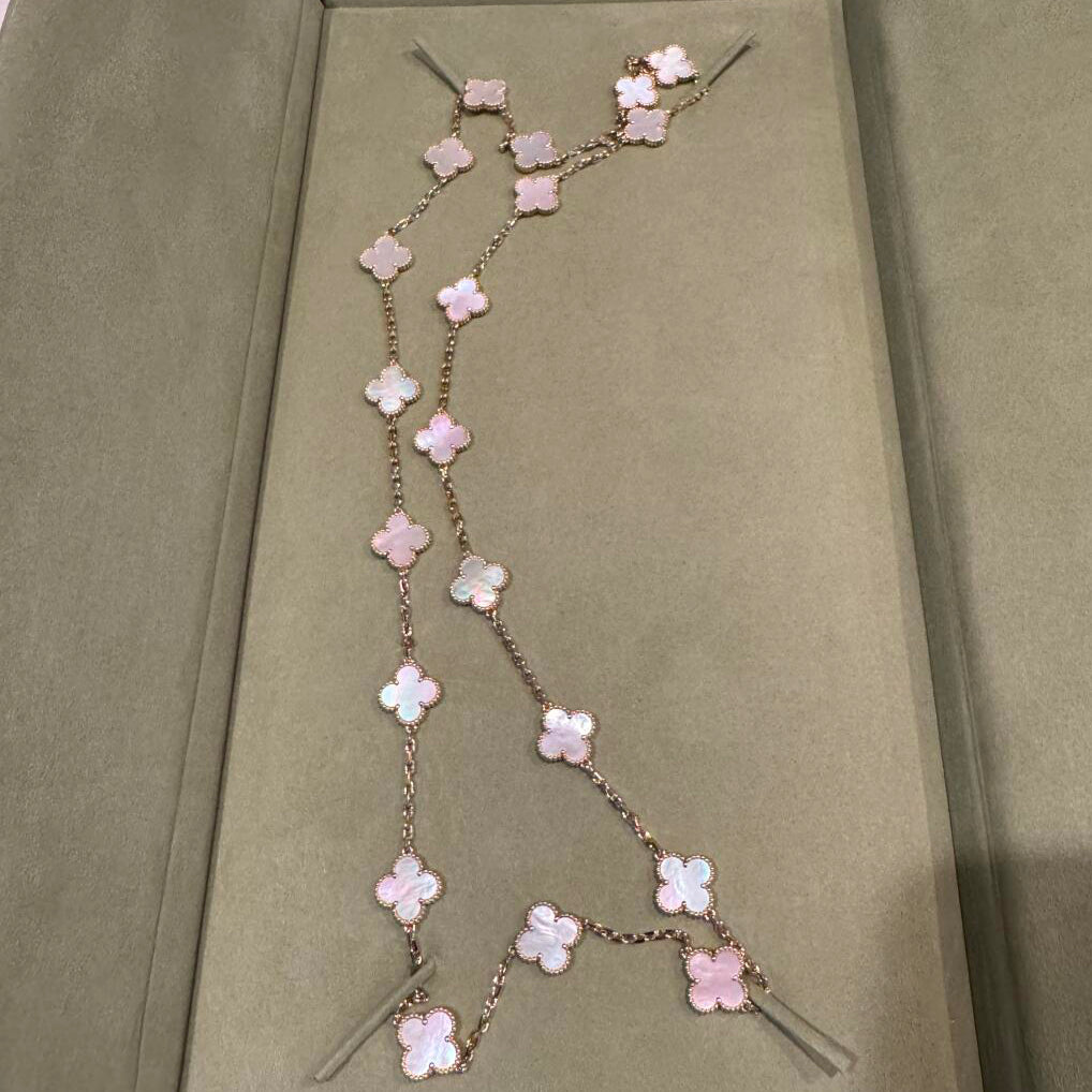 [LUXE JEWELRY]CLOVER 20 MOTIFS PINK MOP NECKLACE
